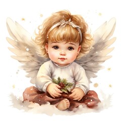 Festive Watercolor Christmas Clipart - Sweet Baby Angel Bringing Magic to Life