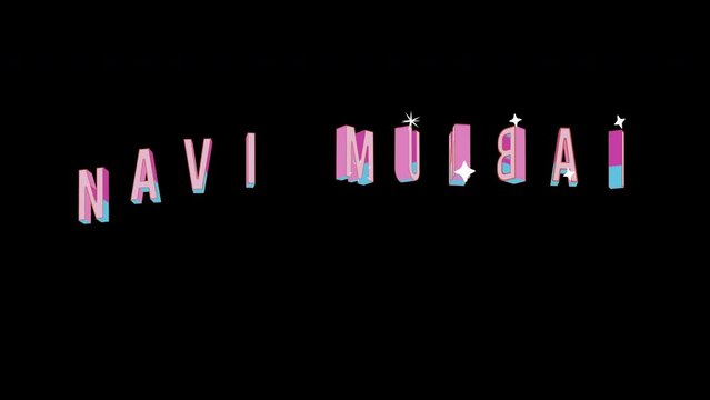 Bright letters jump merrily in the inscription NAVI MUMBAI city. Retro. Alpha channel black. Looped from frame 120 to 240, Alpha BW at the end