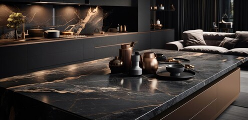 Stone countertop in luxury kitchen - obrazy, fototapety, plakaty