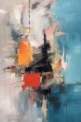 Abstract oil painting, blue and red orange cores - Generative AI