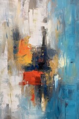 Abstract oil painting, blue, orange black and red colors - Generative AI