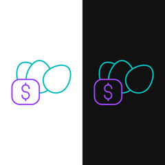 Line Price tag for chicken egg icon isolated on white and black background. Colorful outline concept. Vector