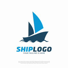 Silhouette marine ship vessel cargo logo vector design template