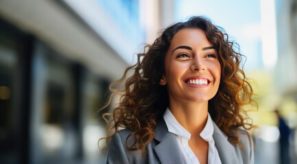 Fototapeta premium Radiant Business Woman Smiling and Unlocking Potential