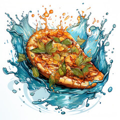 Watercolor pizza Illustration, Generative Ai