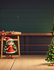 Christmas and New Year background with empty background, Christmas tree and Empty display for product montage.