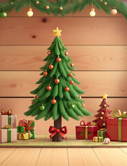 Christmas and New Year background with empty background, Christmas tree and Empty display for product montage.