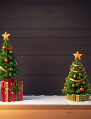 Christmas and New Year background with empty background, Christmas tree and Empty display for product montage.