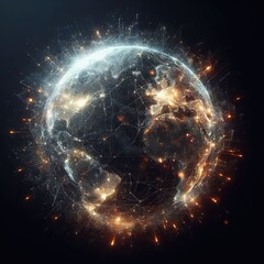 Obraz premium Globe of Sparks and Digital Intelligence, GENERATIVE AI