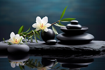 Obraz na płótnie Canvas Tranquil spa pebble aquatic imagery in a minimalistic approach, artistic arrangement and ambiance, background with copy space
