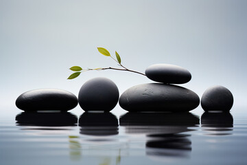 Tranquil spa pebble aquatic imagery in a minimalistic approach, artistic arrangement and ambiance, background with copy space