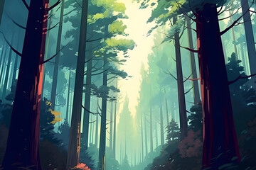 view of large and tall trees in the forest Made with Generative AI