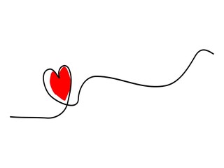 Ilustración de una linea negra con forma de corazón y un corazón de color rojo. 