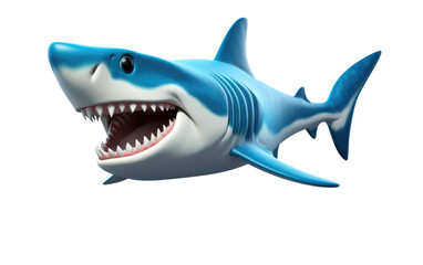 Attacking Blue and White Shark Isolated on White Transparent Background.