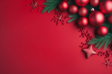 Obraz na płótnie Canvas Christmas card with fir and decor on glitter background. generative ai.