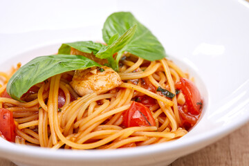 italian pasta with shirmps and tomato