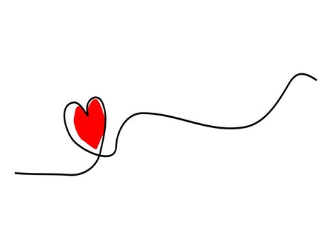 Ilustraci&oacute;n de una linea negra con forma de coraz&oacute;n y un coraz&oacute;n de color rojo. 