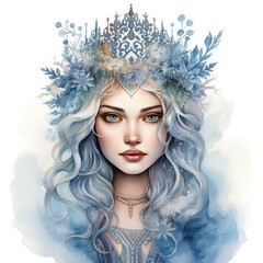 Winter Royalty Grace with Snow Queen Crown Watercolor Clipart