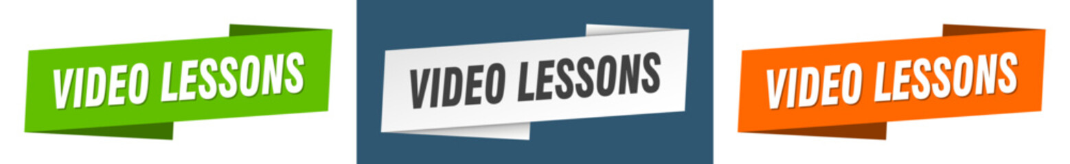 video lessons banner. video lessons ribbon label sign set