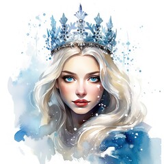 Regal Charm of Snow Queen Adorned in Sparkling Crown Watercolor Clipart