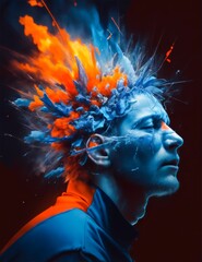 Fototapeta premium Brain Fighting Burning Thoughts and Anxiety. Positive and Negative Mental Attitude.