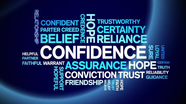 Confidence animated tag word cloud;text design animation kinetic typography seamless loop.