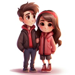 Obraz na płótnie Canvas Adorable Cartoon Simple Couple Radiating Love and Happiness with Sweet Smiles and Matching Outfits