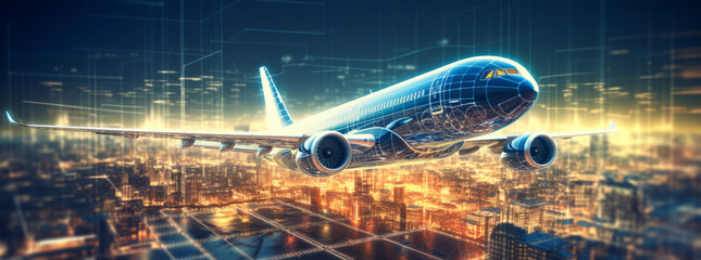 The future of Aeronautics - Chief Engineer Showing Augmented Reality Airplane to a Project Manager, Test Aerodynamics and Innovation. Industry 4.0 Research