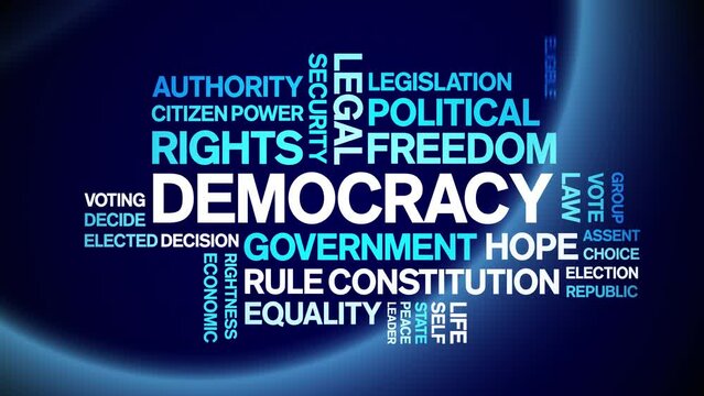 Democracy animated tag word cloud;text design animation kinetic typography seamless loop.