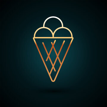 recommend clip art: Gold line Ice cream in waffle cone icon isolated on dark blue background. Sweet symbol. Vector