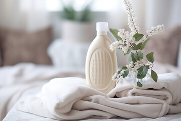 Fototapeta na wymiar Aromatherapy template white soap bottle gel spa care hygiene laundry