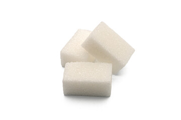 White sugar cubes isolated on white background with shadow