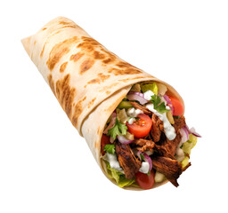 Hot Shawarma in lavash isolated on a white background, fast food and snacks concept, realistic design illustration, generative ai