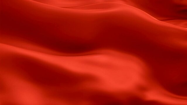 Silk Flag Animation of Vermilion color background video waving in wind. Realistic red orange Flag background. Vermilion color Flag Looping Closeup 1080p Full HD footage. Vermilion Satin flag
