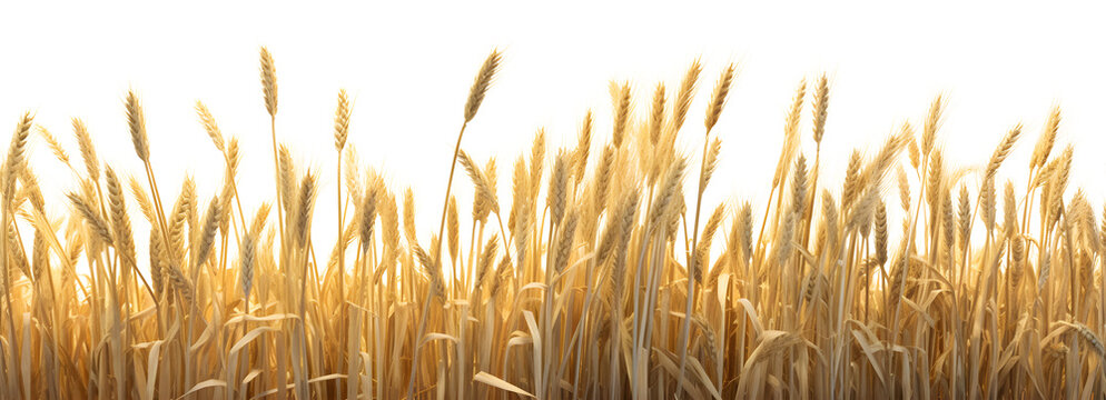 Wheat Ears on the Wheat Field isolated on a white background, agriculture concept, horizontal banner design, realistic design illustration, generative ai