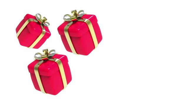 3d rendered red gift box with golden ribbon motion graphics for Christmas, birthday, new year celebration