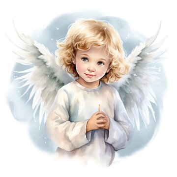 Holiday Wonder Celebrated with Watercolor Clipart of Heavenly Graced Baby Angel for Christmas Designs