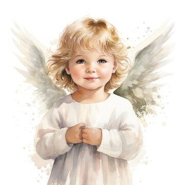 Holiday Wonder Celebrated with Watercolor Clipart of Heavenly Graced Baby Angel for Christmas Designs