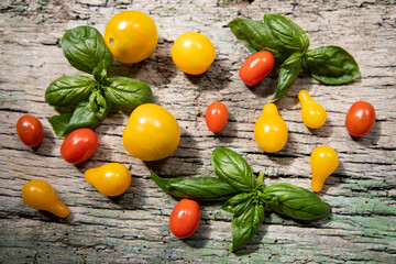 red, yellow and green cherry tomatoes