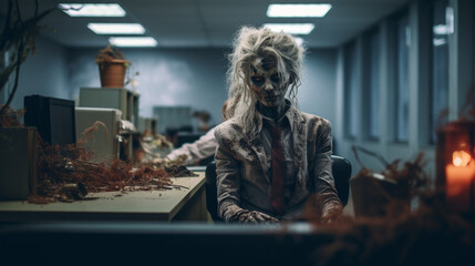 Zombie Corporate Culture: From 9 to Afterlife, Generative AI - obrazy, fototapety, plakaty
