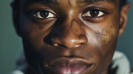 Shot of young adult african man with vitiligo skin. Diversity and people concept.