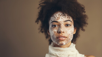 shot of young adult african woman with vitiligo skin. Diversity and people concept