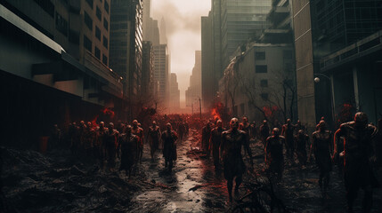 Obraz premium Defenders of the City: Standing Strong Against the Undead, generative ai