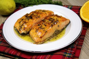 Pan Seared Salmon with Honey Lemon Butter Sauce