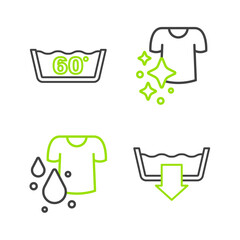 Set line Washing modes, Dirty t-shirt, Drying clothes and Temperature wash icon. Vector