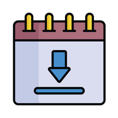 Downward arrow with calendar showing concept icon of download