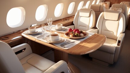 Luxurious Business Jet Interior Featuring a Sun-Kissed Lunch Table