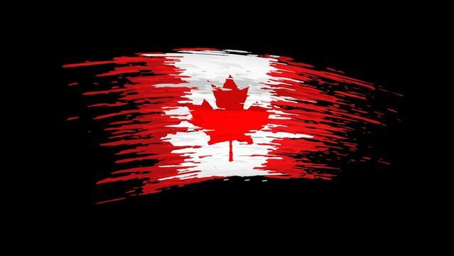 Canada flag animation. Brush painted canadian flag on a transparent background. Brush strokes. Canada state patriotic national banner template. Place for text. Animated design element, seamless loop