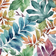 seamless pattern with watercolor leaves. hand drawn background.seamless pattern with watercolor leaves. hand drawn background.green leaves in autumn watercolor. watercolor background illustration. lea - obrazy, fototapety, plakaty