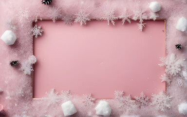 Winter christmas pink background template, with text space